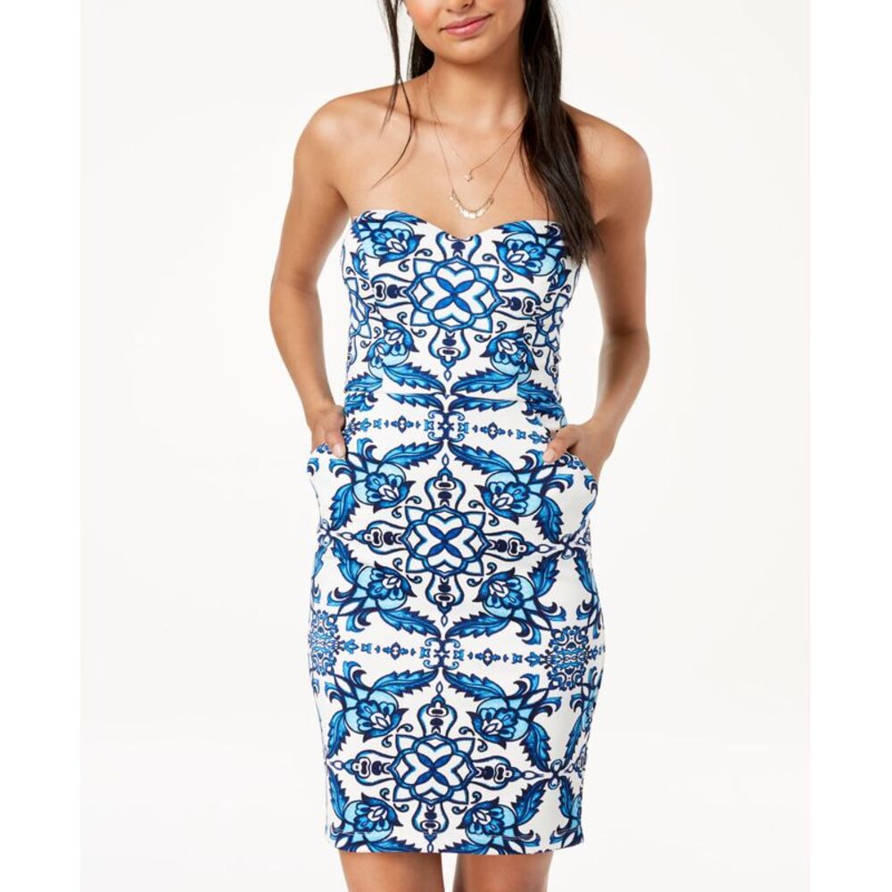 B Darlin Juniors Printed Strapless Bodycon Dress